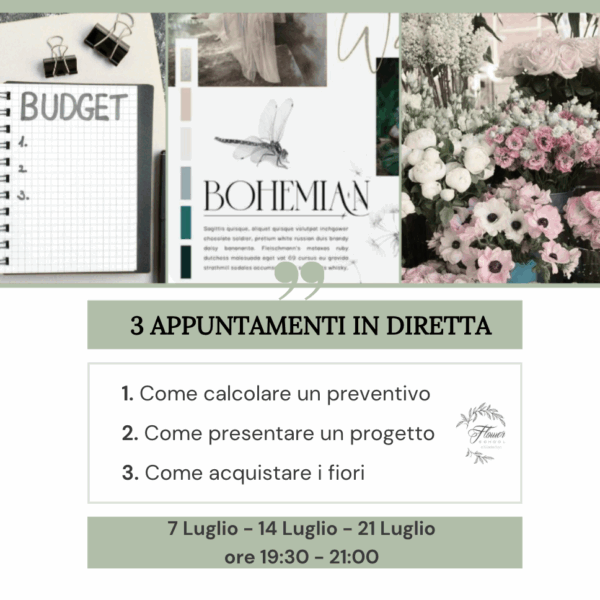 Workshop online per fioristi e wedding planner: preventivi progetti e acquisto fiori