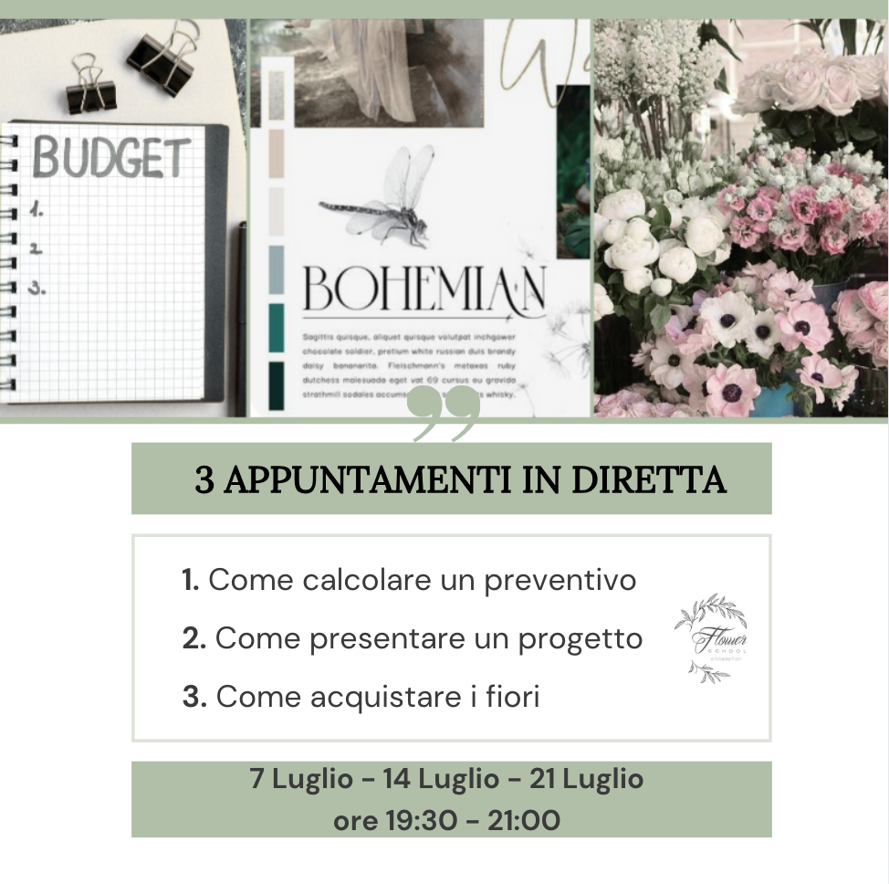 Workshop online per fioristi e wedding planner: preventivi progetti e acquisto fiori
